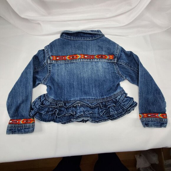 VTG Genuine Kids By OshKosh Girls 4T Denim Jean Jacket Southwestern Ruffle Hem - Picture 3 of 12